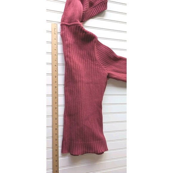 Bass Women's Cardigan Size Medium Hooded Button Up Cable Knit Long Raspberry - Picture 12 of 12